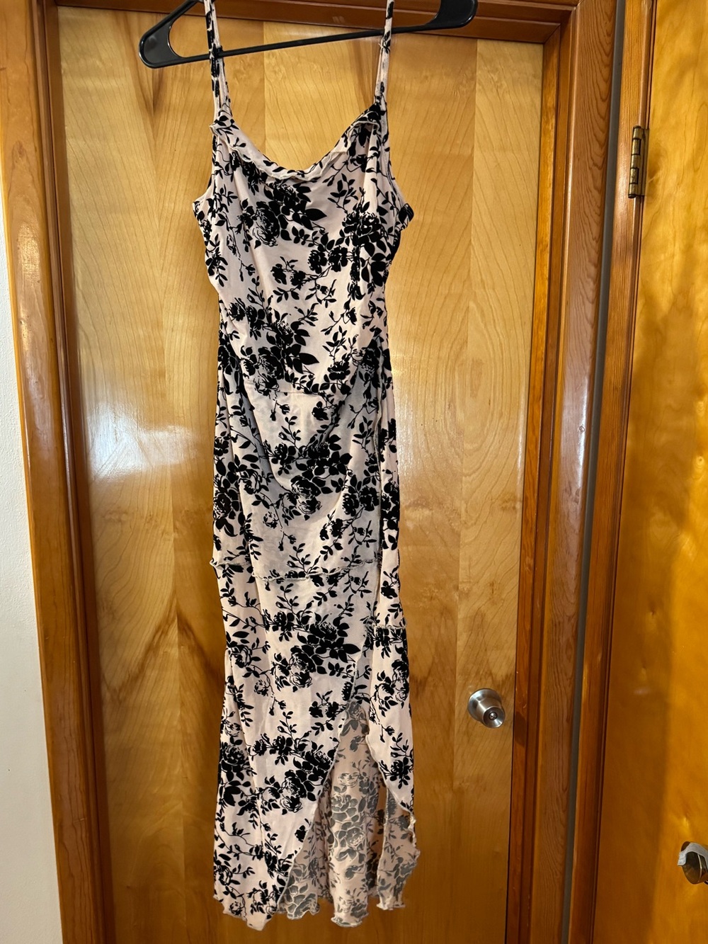 SHEIN Cream and Black Floral Slip Midi Dress